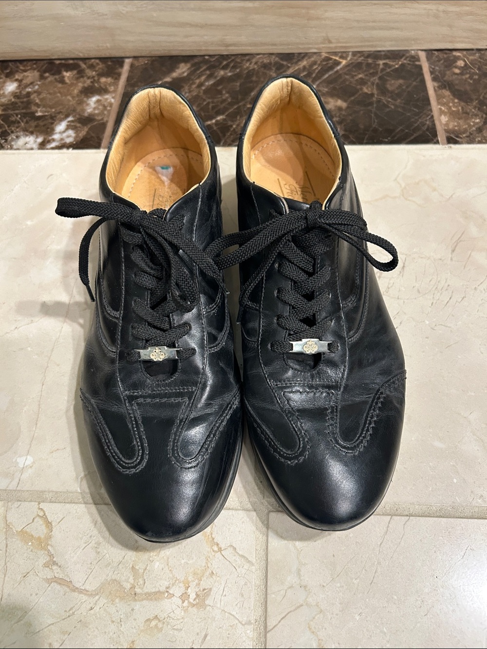 Men's Black Leather Lace-Up Dress Sneakers made In Italy
